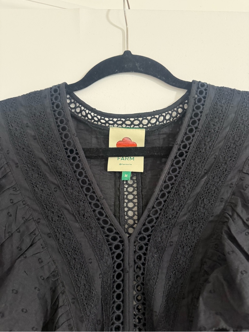 FARM Rio Black Ruffled V-Neck Bodysuit - Picture 2 of 3